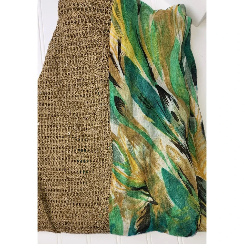 Unbranded Infinity Scarf‎ Women OS Green Gold Abstract Mesh Sequin Loop Scarf